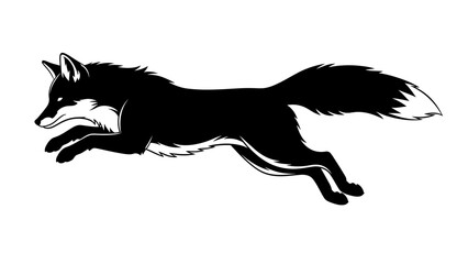 Dynamic Illustration of a Sprinting Fox in Black and White Minimal Style for Wildlife Enthusiasts