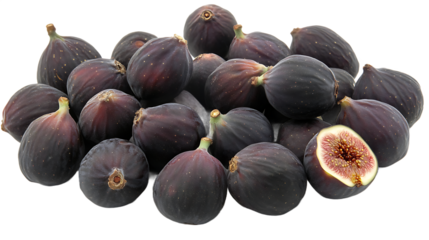 Fresh figs pile isolated on transparent background showing delicious fruit