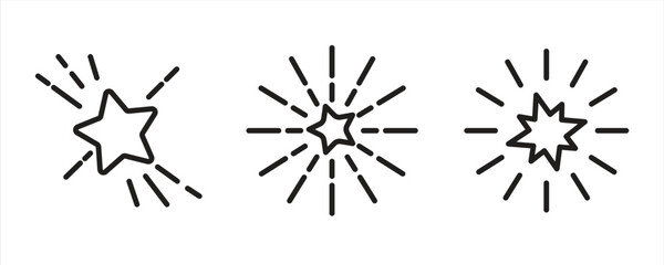 Collection of star line icons, different types of stars, in different styles, with transparent background, vector illustrations.

