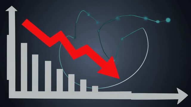 Downward trend business chart with red arrow