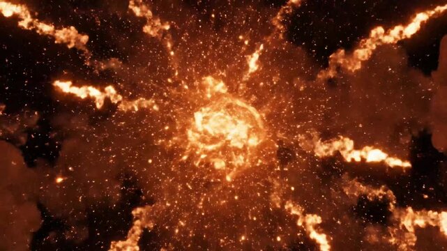 Fiery explosion of light and debris