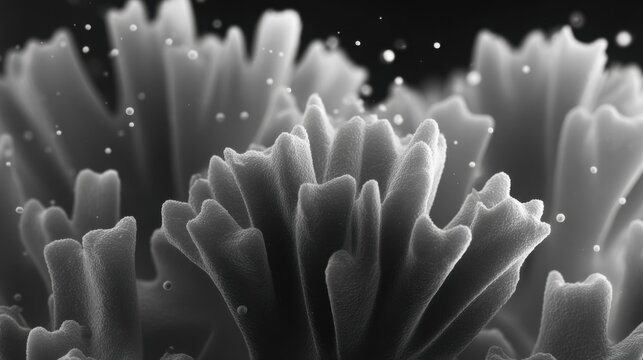 Medium shot focused on zoomed grain details in electron microscopy emphasizing contrast variations to study phase transitions and material deformation