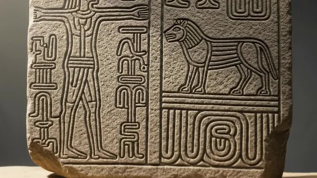 Intricate ancient stone carvings with animal hieroglyphs displaying detailed patterns