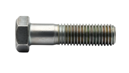 Silver bolt with hexagonal head isolated on a transparent background screw metal hardware