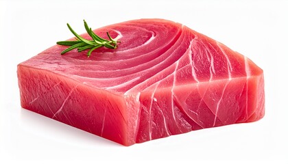 Raw tuna steak with rosemary suitable for seafood menus, recipe blogs, foodrelated publications, cooking websites, culinary social media posts.
