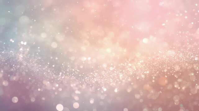 Growing central glow sending glittery bokeh field drifting across pastel backdrop, creating depth