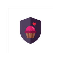Colorful Cupcake Vector Illustration with Shield Design, Perfect for Bakery Branding, Blog Graphics, and Sweet Treat Promotions