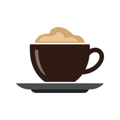 Stylish Coffee Cup Vector with Creamy Foam on a Saucer for Coffee Lovers and Cafés
