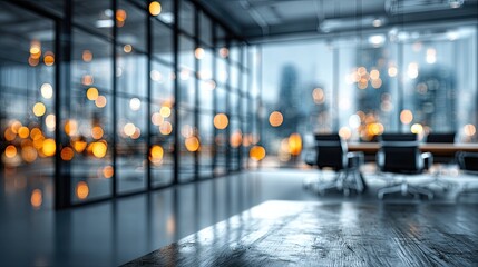 Obraz premium Clean Business Backdrop: Defocused Bright Office with Copy Space for Text