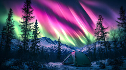 Tent, north lights, wild night.
