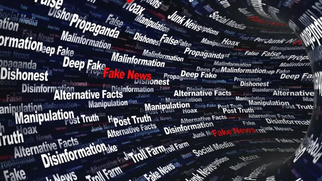FAKE NEWS Keywords Animation on Tunnel Walls, Background, Loop

