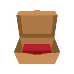 Open Cardboard Box with Red Gift Inside - High-Quality Vector for Packaging and E-commerce Applications