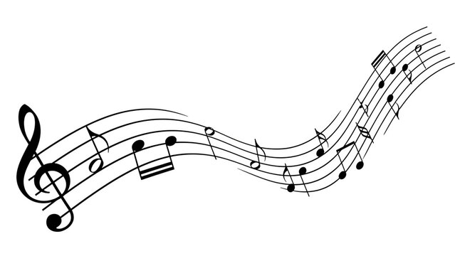 White musical notes on a isolated on a transparent background treble clef staff