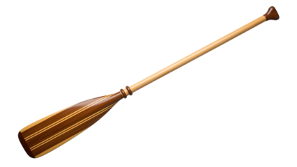 Wooden oar with brown and tan stripes on handle isolated on a transparent background boat oar rowing oar