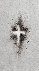 Ash Cross: A symbol of faith and hope, created from ash, casts a serene shadow against the backdrop, offering a stark contrast of light and darkness.