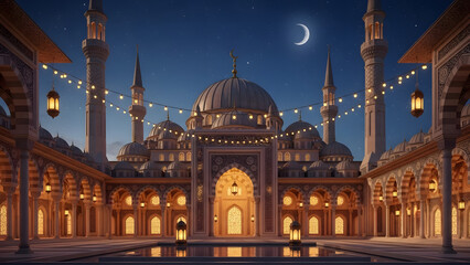 Illuminated Blue Mosque at night in Istanbul Turkey featuring majestic domes and minarets as a historic religious landmark of Turkish architecture and city tourism