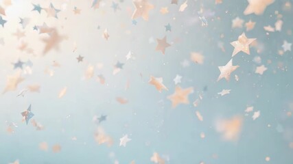 Drifting star confetti and dust specks moving across pastel field, warm light appearing upper-left - Powered by Adobe