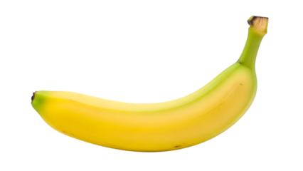 Yellow Banana isolated on a transparent background fruit curved green stem