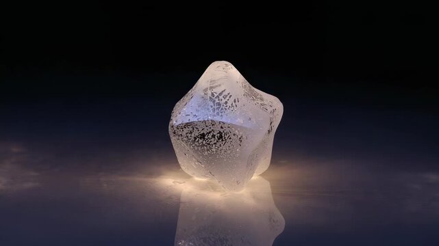 Golden glow pulsing causing star crystal rotating, showing blue tint, bubbles and mist in studio