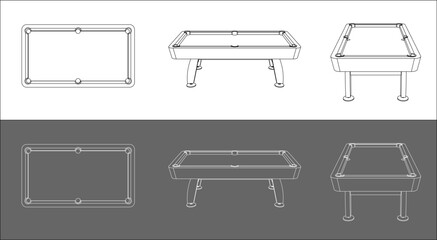 Vector Billiard Table Technical Drawing in Wireframe Perspective