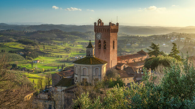 San Miniato Panorama with Matilde Tower at Sunset, Tuscany, Italy