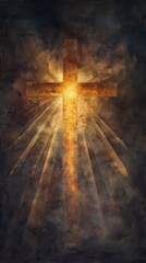 Illuminated Cross: A powerful symbol of faith and hope, the cross radiates light against a textured, dramatic backdrop, embodying spirituality and divine presence.