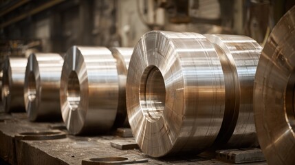 Metalworking process capturing medium shot of large aluminum tubes being formed through precision dies in a factory environment.