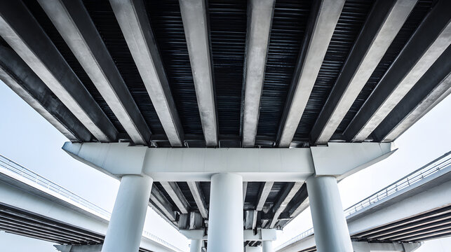 nationalizing. Massive bridge pillar supporting elevated roadway with architectural detail in daylight. real-estate listings.
