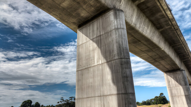 nationalizing. Massive bridge pillar supporting elevated roadway with architectural detail in daylight. real-estate listings.