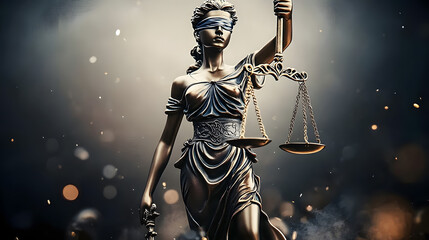 Bronze Justice statue in courthouse