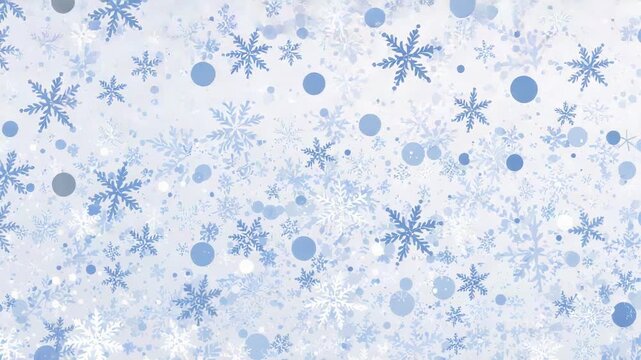 Drifting full-frame pattern shifting gently for winter backdrop, showing snowflakes and dots