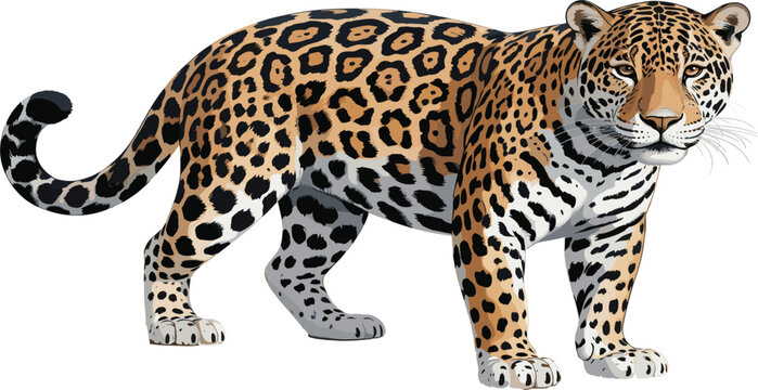 Wild leopard panthera onca predator vector illustration featuring detailed black rosette spots