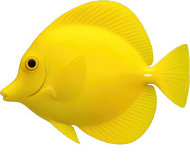 A vibrant yellow tang fish swimming gracefully against the light