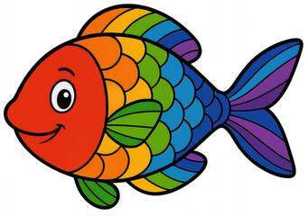 A vibrant, smiling rainbow fish illustration, a symbol of joy and aquatic life