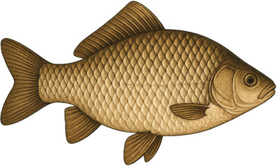 A detailed illustration of a solitary fish with textured scales and fins, showcasing its aquatic form.