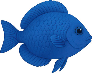 A vibrant blue fish isolated, perfect for aquatic designs. It has a detailed, textured surface with fins and scales