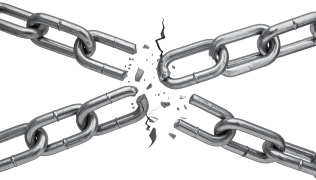 Crossed metal chains are broken in the middle, against a black background, signifying freedom - Powered by Adobe