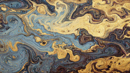 Abstract Blue and Gold Marbling Texture