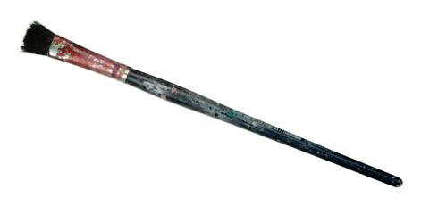 Old decorative paint brush with worn handle isolated.