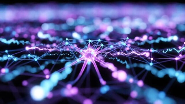 Abstract Digital Network Connection with Glowing Particles.