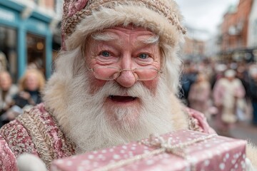 Cheerful Santa Claus with presents. Generative AI