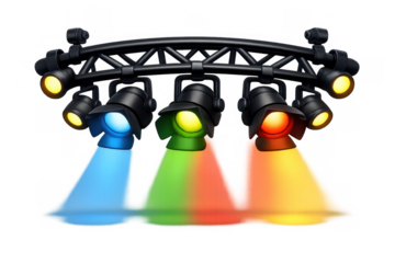 Vibrant stage lighting display with multicolored spotlights for event design and decoration