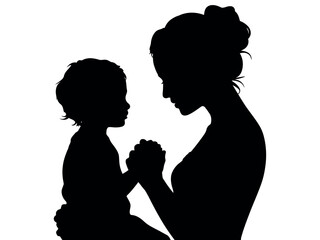 Mother and Child Holding Hands Silhouette