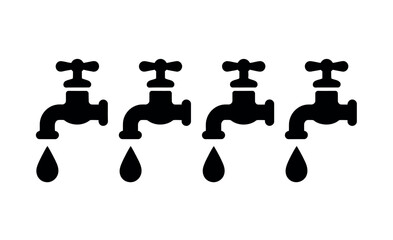 Four Black Faucet Silhouettes Dripping Water