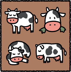 Cute Hand-Drawn Cow Sticker Set with Calm and Playful Poses – Adorable Dairy Farm Animal Illustration
