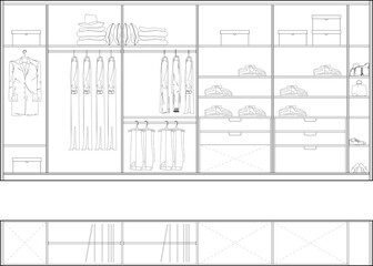 Modern Wardrobe Interior Design Technical CAD Drawing Elevations and Plans. 1