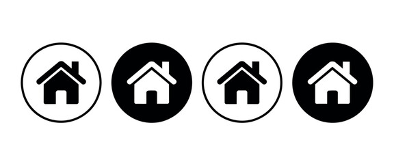 Simple Black and White House Icons in Circles for Real Estate Branding