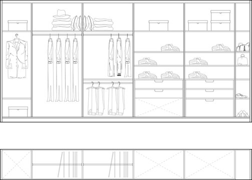 Modern Wardrobe Interior Design Technical CAD Drawing Elevations and Plans. 1