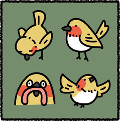 Cute Hand-Drawn Bird Sticker Set with Playful Sparrow Poses – Adorable Cartoon Animal Illustration