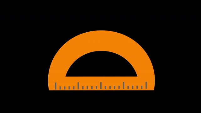 A yellow mathematic Protractor ruler with grey lines icon concept loop animation video with alpha channel